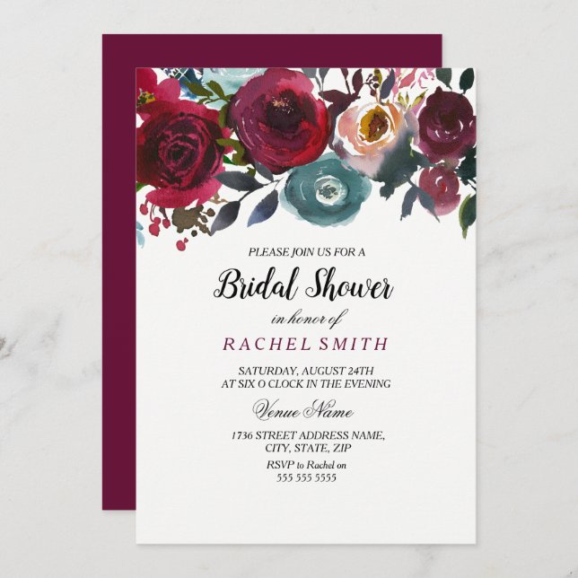 Bourgogne Vin Rouge Bridal Invitation (Devant / Derrière)