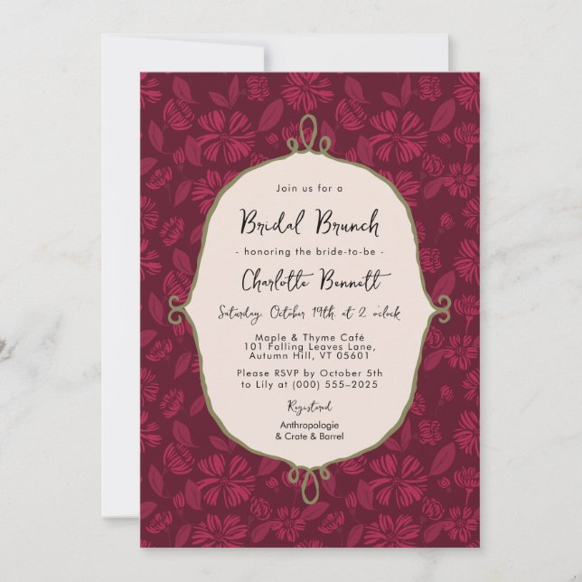 Bourgogne Vintage Floral Bridal Brunch Invitation (Devant)