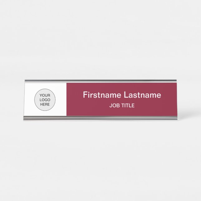 Bourgogne Votre Logo Bureau Moderne Nom Plaque (Devant)
