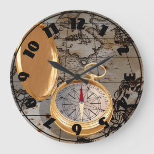 Boussole Antique Sur Une Horloge De Carte