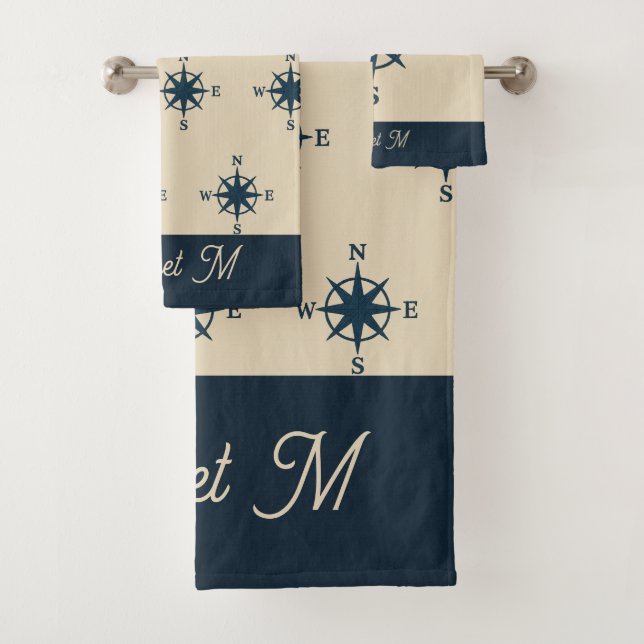 boussole bleu marine & Monogramme Beige Maison côt (En situation)