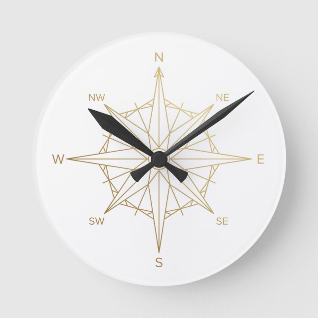 Boussole Rose Horloge Murale Dorée (Recto)
