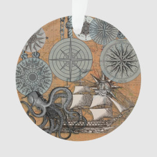 Boussole Rose Vintage Nautique Octopus Ship