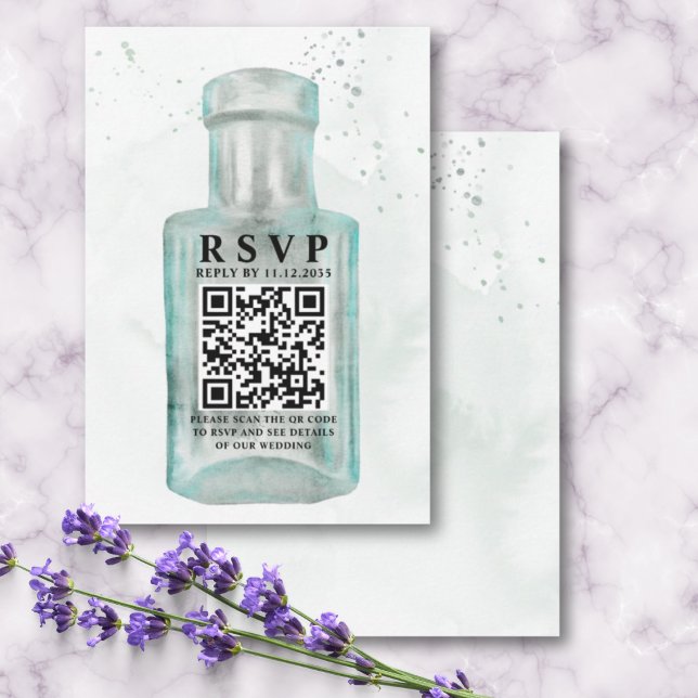 Bouteille d'aquarelle vintage QR Code Mariage RSVP (Créateur téléchargé)