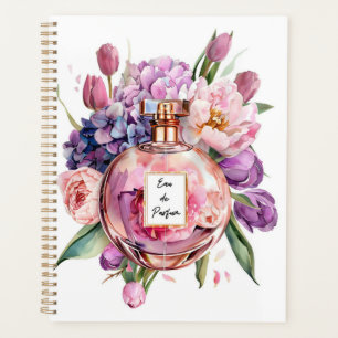 Bouteille de parfum aquarelle avec carnet de fleur