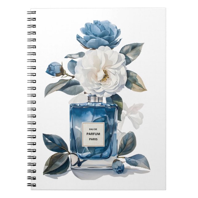 Bouteille de Parfum Bleu Aquarelle Carnet Floral (Devant)