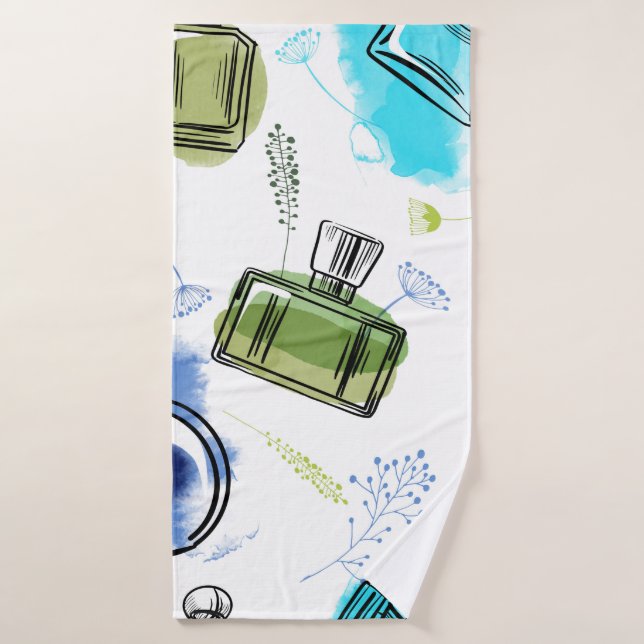 Bouteille de parfum motif sans soudure et texte aq (Serviette de bain)