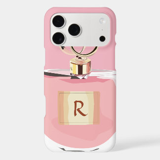 Bouteille de parfum rose élégante à monogramme fém