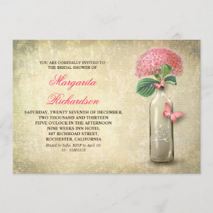 Bouteille de vin & fleurs roses invitations de dou