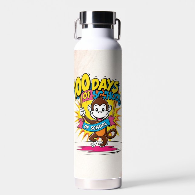 Bouteille D'eau 100 Jours de célébration scolaire Fun Monkey Desig (Avant)