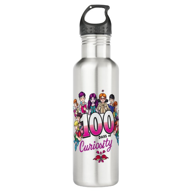 Bouteille D'eau 100 jours de curiosité : Explorez, Apprenez, Crois (Devant)