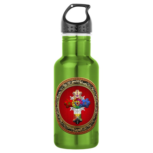 Bouteille D'eau [200] Rosy Cross (Rose Croix) on Red & Gold (Devant)