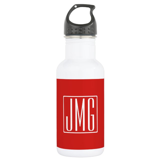 Bouteille D'eau 3 Initiales Monogramme | Rouge & Blanc (ou couleur (Devant)