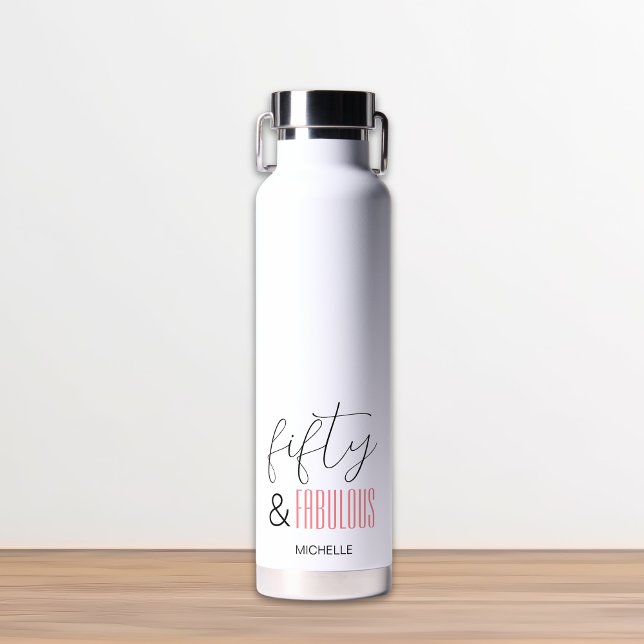 Bouteille D'eau 50 et fabuleux 50e anniversaire Script moderne per (50 and Fabulous 50th Birthday Modern Script Custom Water Bottle)