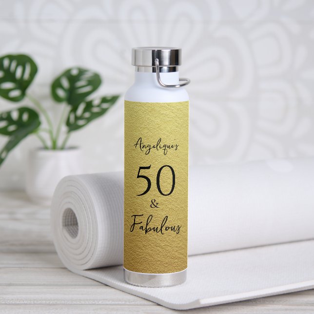 Bouteille D'eau 50 & Fabulous Black Script Faux Gold Foil Texture (Yoga)
