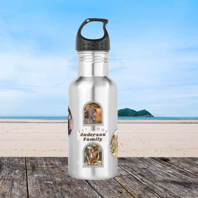 Bouteille D'eau 6 Six Photo Moderne Élégant Collage Famille Amour (Créateur téléchargé)