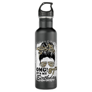 Bouteille D'eau 87 Ans Messy Bun Leopard OMG C'est My 87th Bi