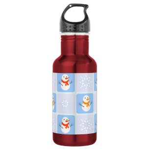 Bouteille D'eau À damiers hiver bonhomme de neige motif et flocons