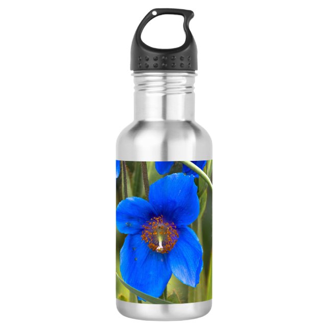 Bouteille d'eau à fleurs bleues (Devant)