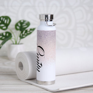 Bouteille d'eau à monogramme script avec faux stra