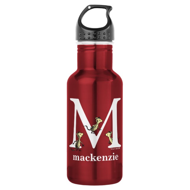 Bouteille D'eau ABC du Dr Seuss : Lettre M - Blanc | Ajouter Votre (Devant)