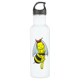 Bouteille D'eau Abeille en mariée au Mariage avec Voile