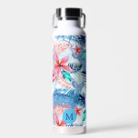 Bouteille D'eau Abstrait joli floral et l'art des cerfs Monogramme<br><div class="desc">Joli art de cerf bleu floral et camouflé avec monogramme en option.</div>