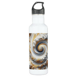 Bouteille D'eau Abstrait Moderne Swirling or, noir et blanc
