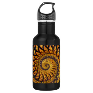 Bouteille D'eau Abstraite spirale noire et or Fractale