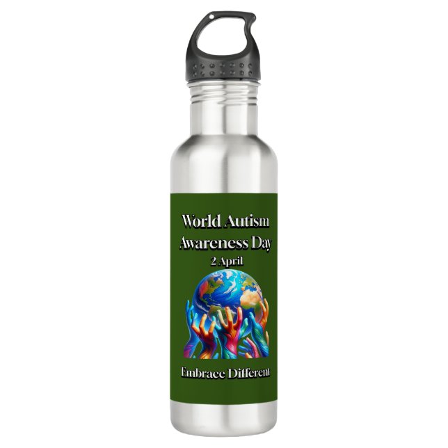 Bouteille D'eau Acceptez Différent. Journée mondiale de la Sensibi (Devant)