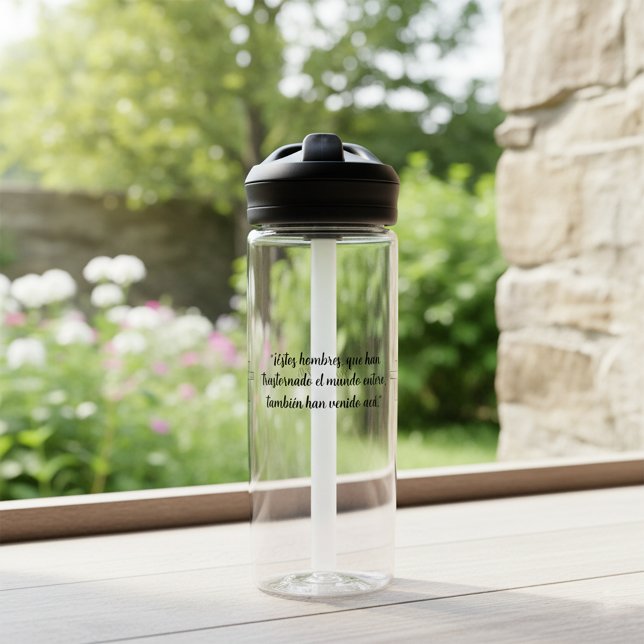 Bouteille D'eau Actes 17 Espagnol Bible Verse Texte personnalisé (Acts 17 Christian verse gift idea for pastors, Spanish custom Text. Con Jesús en el camino)