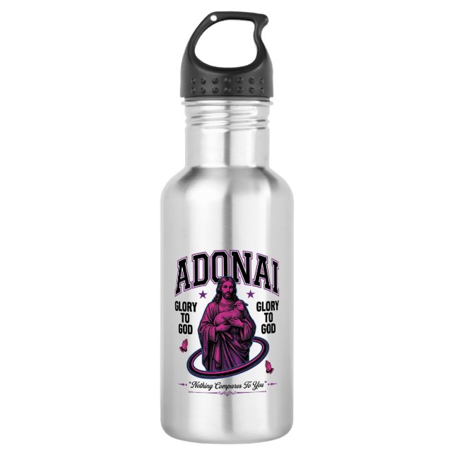 Bouteille D'eau Adonai Gloire à Dieu Design Vectoriel Chrétien Vin (Devant)