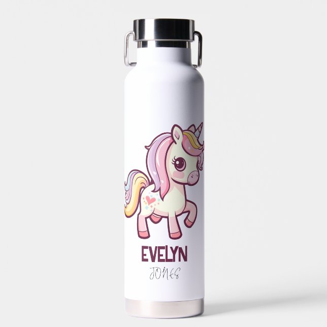 Bouteille D'eau Adorable Pastel Unicorn avec nom enfant (Avant)