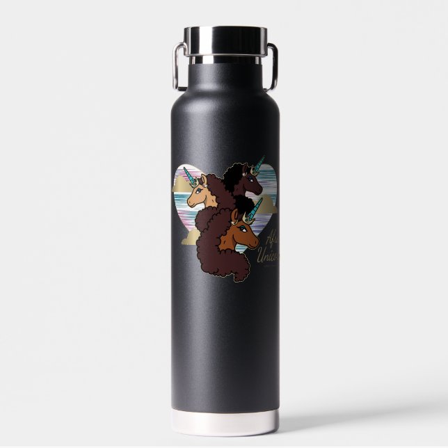 Bouteille D'eau Afro Unicorn Trio Coeur Design (Avant)