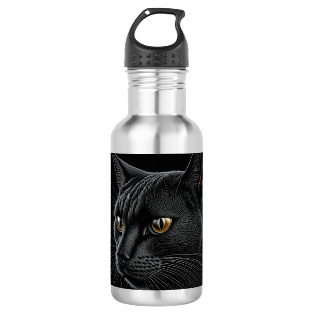 Bouteille D'eau AI Chat noir avec yeux jaunes (Devant)