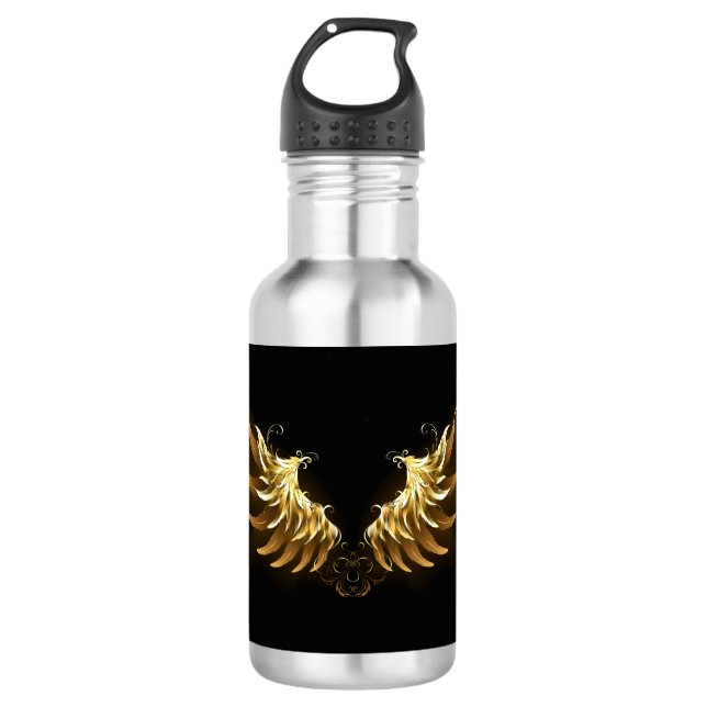 Bouteille D'eau Ailes d'Ange d'or sur arrière - plan noir (Devant)