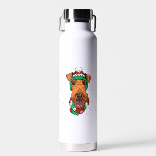 Bouteille D'eau Airedale Terrier dans le casquette de Noël