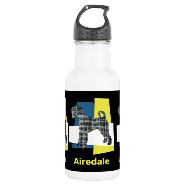 Bouteille D'eau Airedale Terrier Dog Yellow & Blue Triangle Grid (Devant)