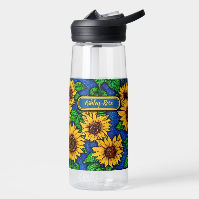 Bouteille D'eau Ajouter le nom Golden Sunflowers & Feuilles sur Da (Gauche)