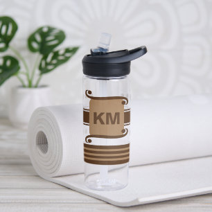 Bouteille D'eau Ajouter les initiales brun foncé et pâle avec rayu