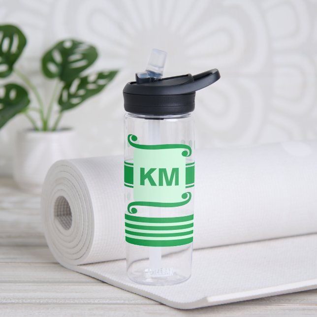 Bouteille D'eau Ajouter les initiales vert foncé et pâle avec band (Yoga)