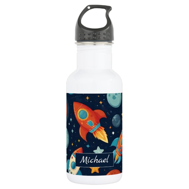 Bouteille D'eau Ajouter votre nom Cool Rocket Ship Space and Plane (Devant)