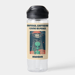 Bouteille D'eau Alien UFO de texte et de nom personnalisé