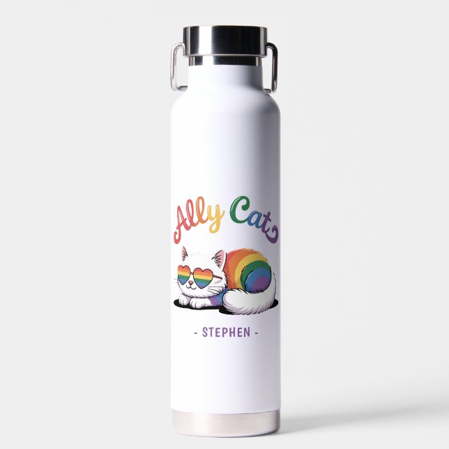 Bouteille D'eau Ally Cat - Cute White Cat LGBTQ Pride (2) (Avant)