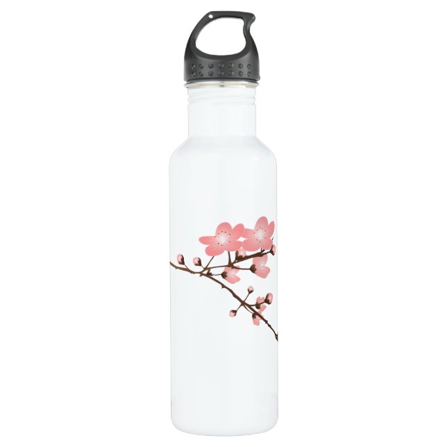 Bouteille D'eau Aluminium rose 24oz de fleurs de cerisier (Devant)