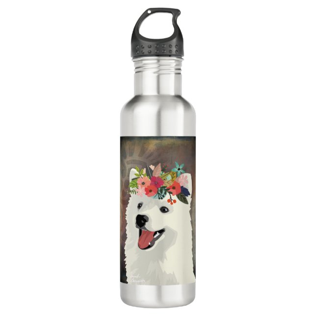 Bouteille D'eau American Eskimo Chien race Flower Crown (Devant)