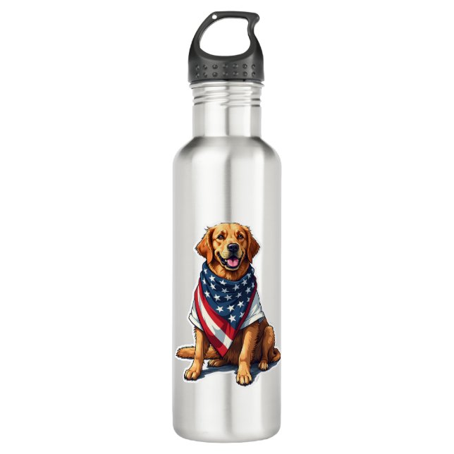 Bouteille D'eau American Flag Golden Retriever Engraved Dog Lover  (Devant)