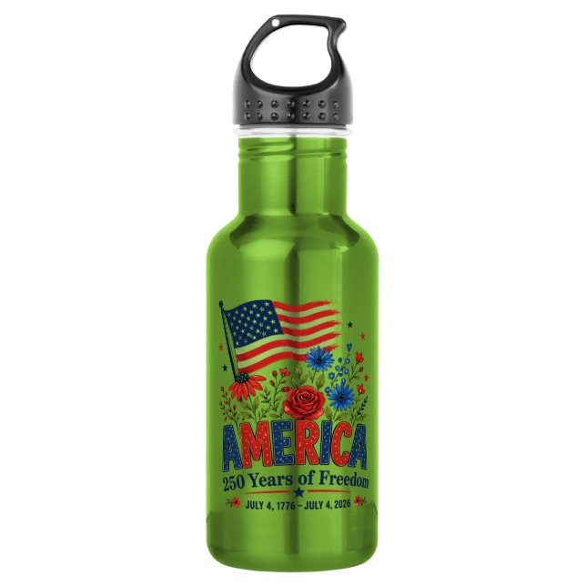 Bouteille D'eau Amérique 250 Ans de Liberté Drapeau Floral (Devant)