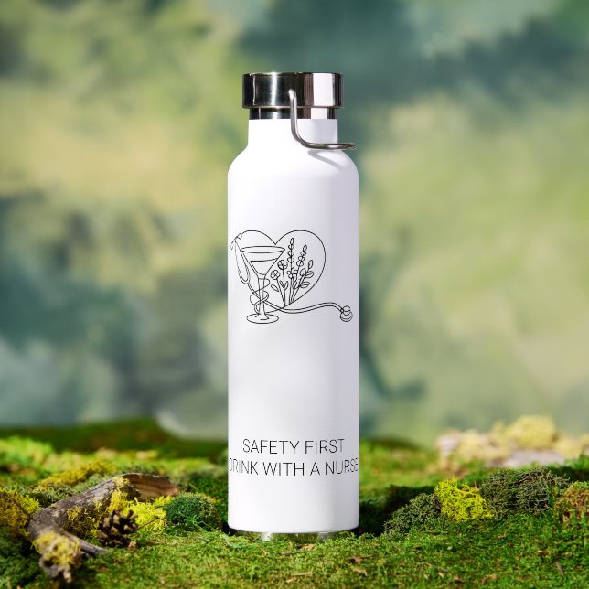Bouteille d'eau amusante "Sécurité d'abord, buvez  (Extérieur (pivotée))
