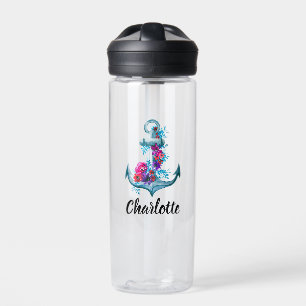 Bouteille D'eau Ancre d'aquarelle florale marine personnalisée